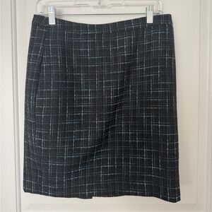LOFT Dark Blue and Light Blue Checkered Pencil Skirt